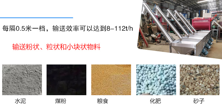 輸送粉狀、粒狀和小塊狀物料，如水泥、煤粉、糧食、化肥、灰渣、砂子等